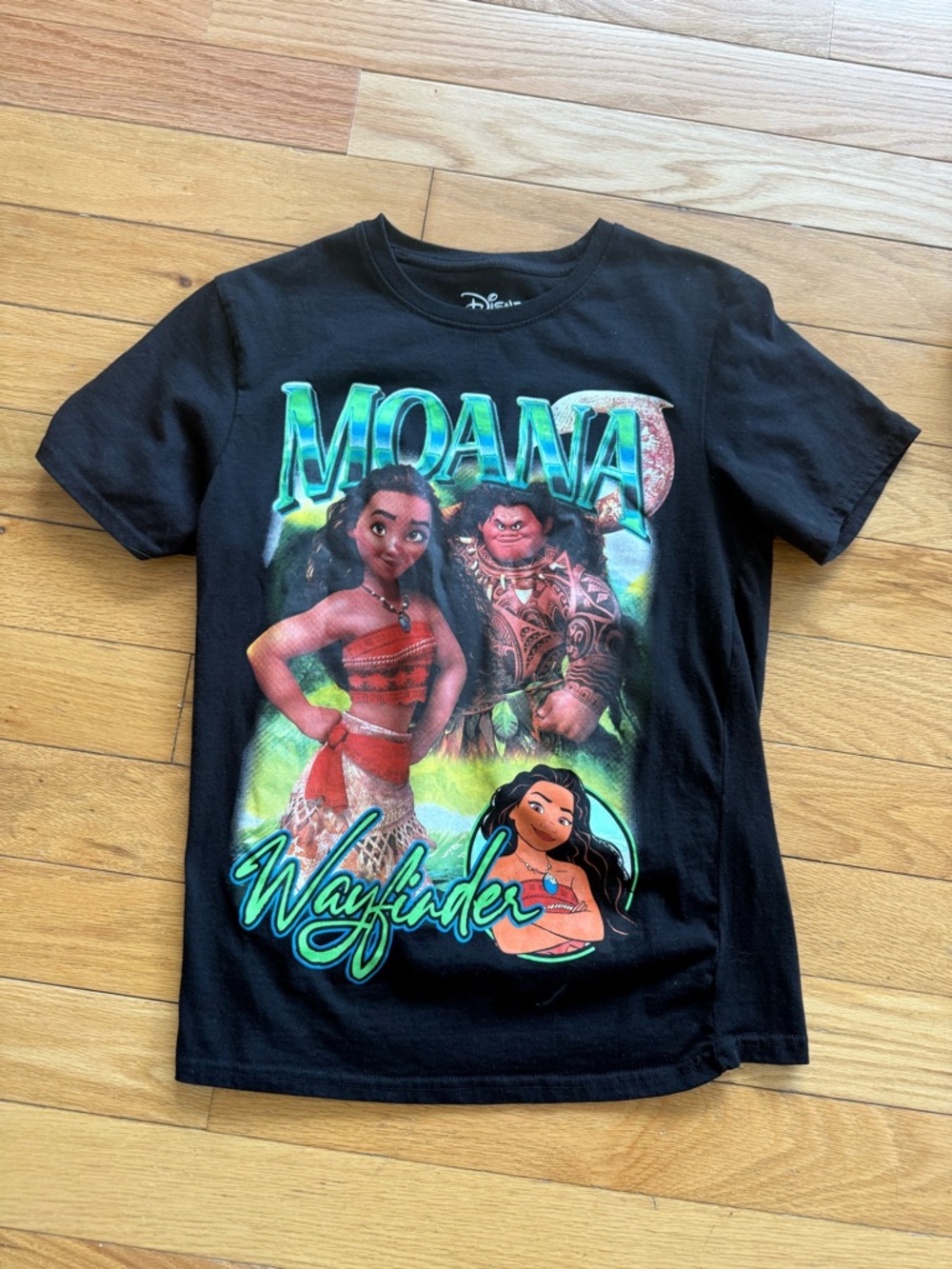 Disney Black Moana & Maui Wayfinder Graphic Tee with Teal Accents